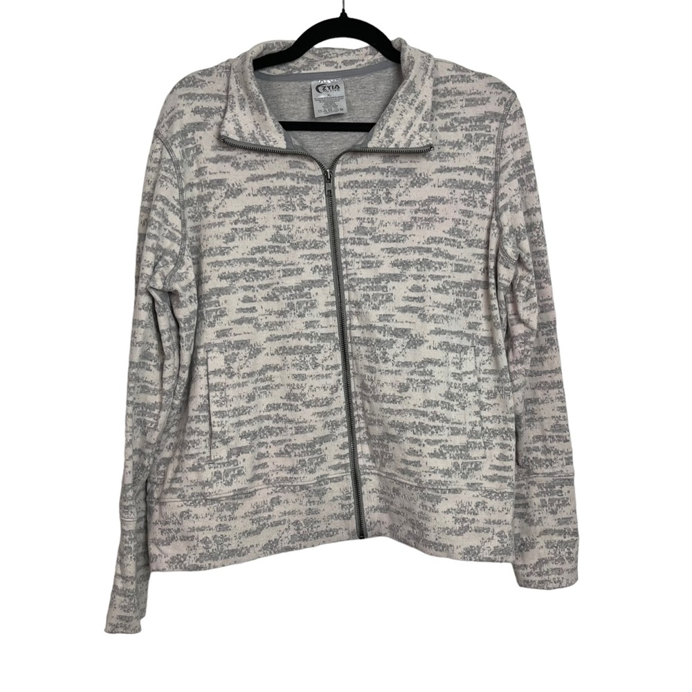 Zyia Active Pink Gray Patterned Zip Up Sweater Size XL Women